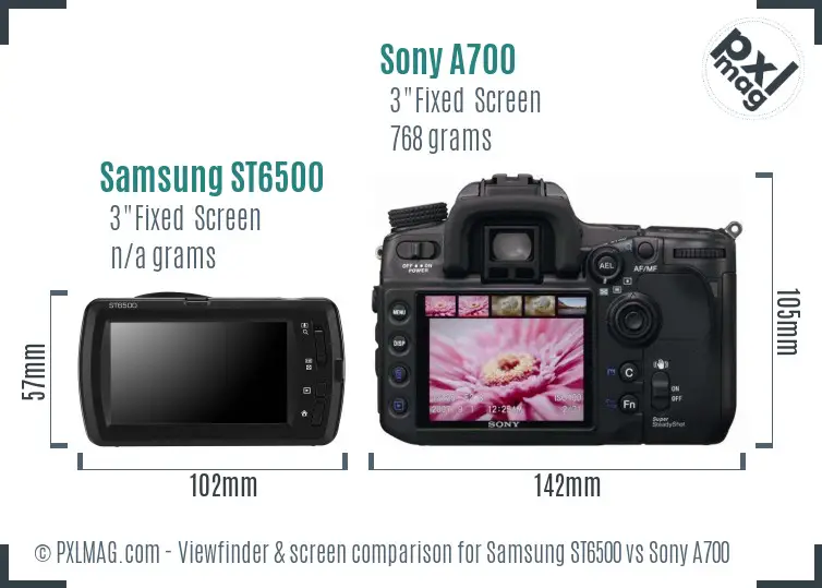 Samsung ST6500 vs Sony A700 Screen and Viewfinder comparison