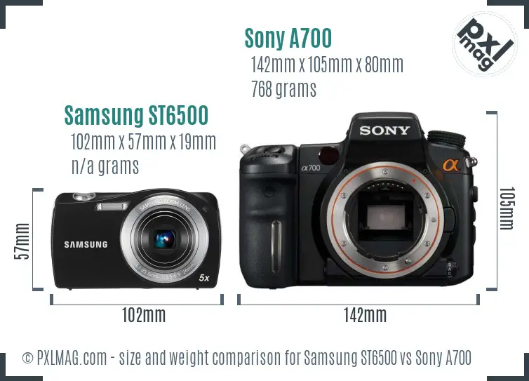 Samsung ST6500 vs Sony A700 size comparison