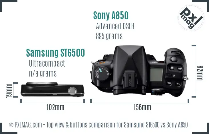 Samsung ST6500 vs Sony A850 top view buttons comparison Samsung ST6500 vs Sony A850 top view buttons comparison