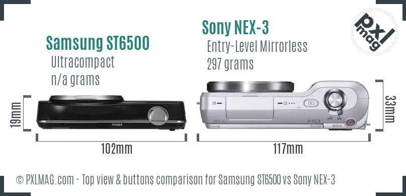 Samsung ST6500 vs Sony NEX-3 top view buttons comparison