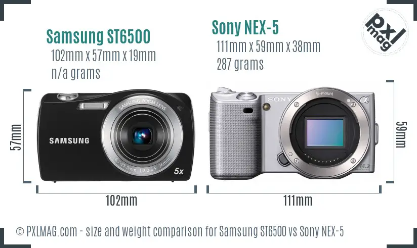 Samsung ST6500 vs Sony NEX-5 size comparison