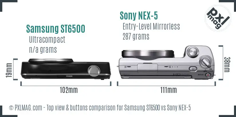 Samsung ST6500 vs Sony NEX-5 top view buttons comparison