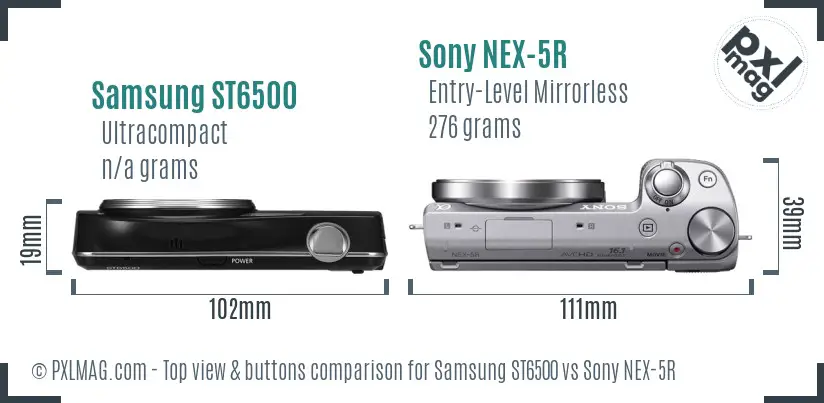Samsung ST6500 vs Sony NEX-5R top view buttons comparison