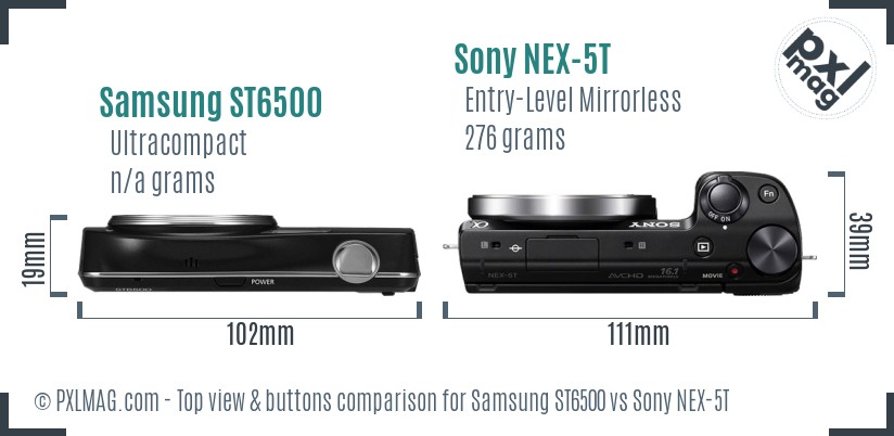 Samsung ST6500 vs Sony NEX-5T top view buttons comparison