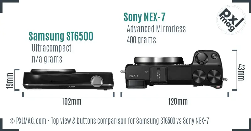 Samsung ST6500 vs Sony NEX-7 top view buttons comparison Samsung ST6500 vs Sony NEX-7 top view buttons comparison