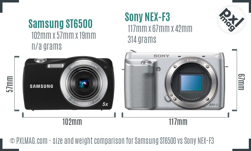 Samsung ST6500 vs Sony NEX-F3 size comparison