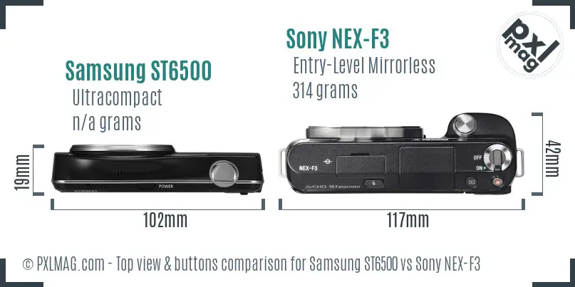 Samsung ST6500 vs Sony NEX-F3 top view buttons comparison
