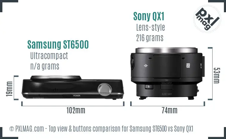 Samsung ST6500 vs Sony QX1 top view buttons comparison Samsung ST6500 vs Sony QX1 top view buttons comparison