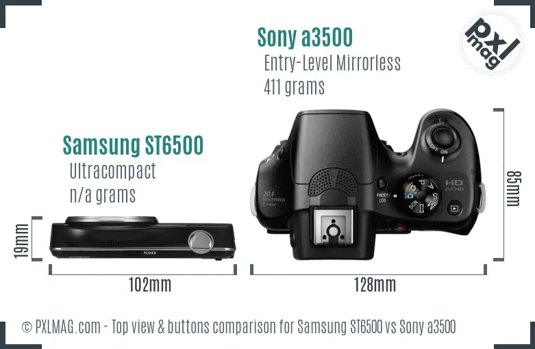 Samsung ST6500 vs Sony a3500 top view buttons comparison