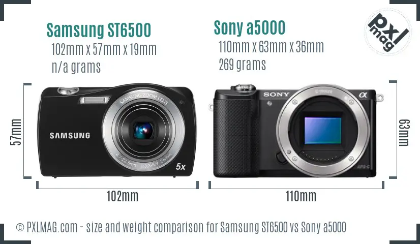 Samsung ST6500 vs Sony a5000 size comparison