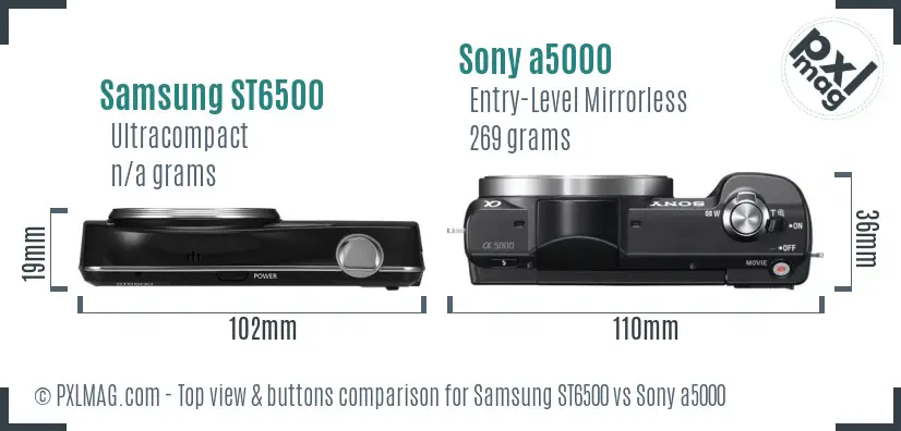 Samsung ST6500 vs Sony a5000 top view buttons comparison
