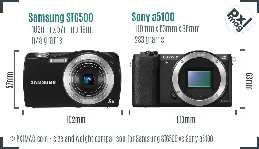 Samsung ST6500 vs Sony a5100 size comparison