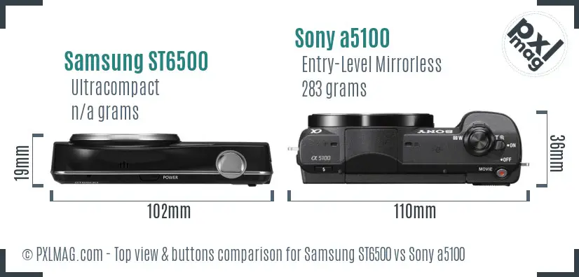 Samsung ST6500 vs Sony a5100 top view buttons comparison