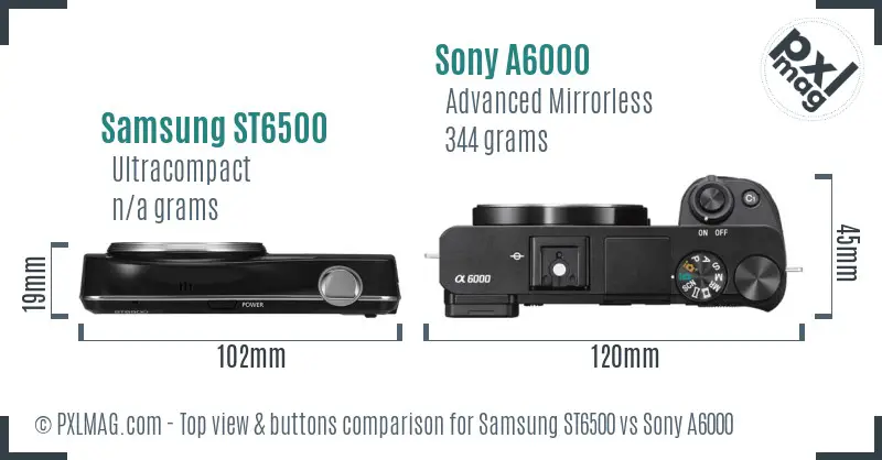 Samsung ST6500 vs Sony A6000 top view buttons comparison
