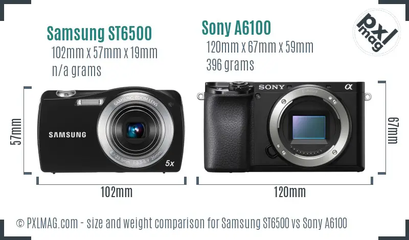 Samsung ST6500 vs Sony A6100 size comparison