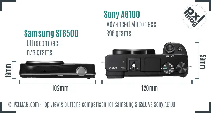 Samsung ST6500 vs Sony A6100 top view buttons comparison
