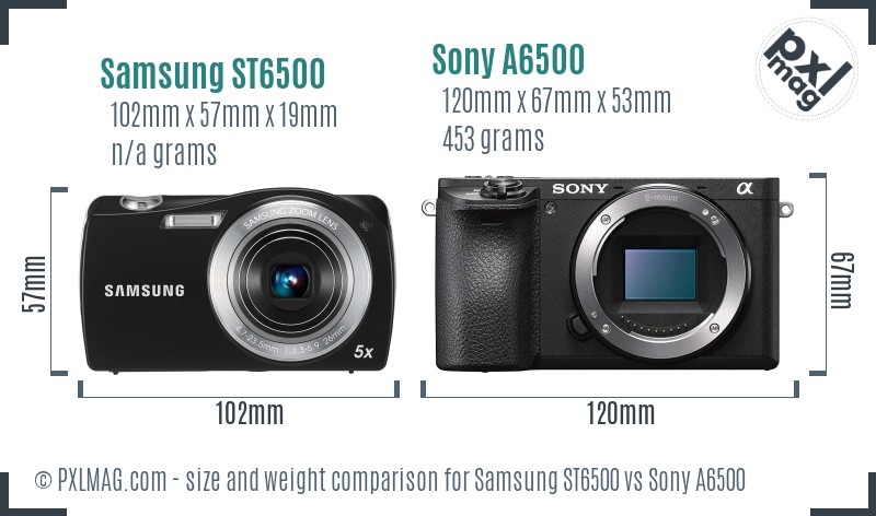 Samsung ST6500 vs Sony A6500 size comparison