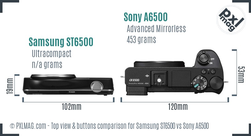 Samsung ST6500 vs Sony A6500 top view buttons comparison
