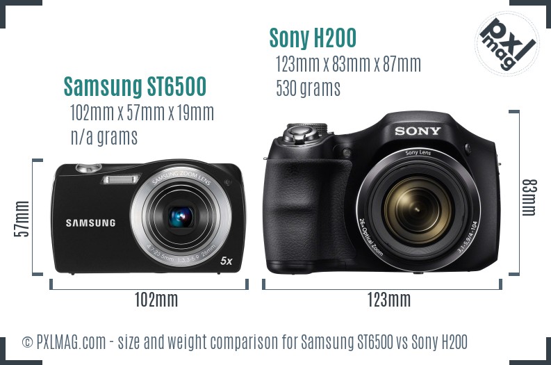 Samsung ST6500 vs Sony H200 size comparison