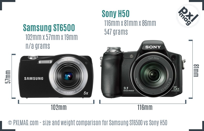 Samsung ST6500 vs Sony H50 size comparison