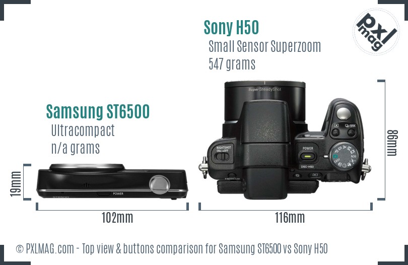 Samsung ST6500 vs Sony H50 top view buttons comparison