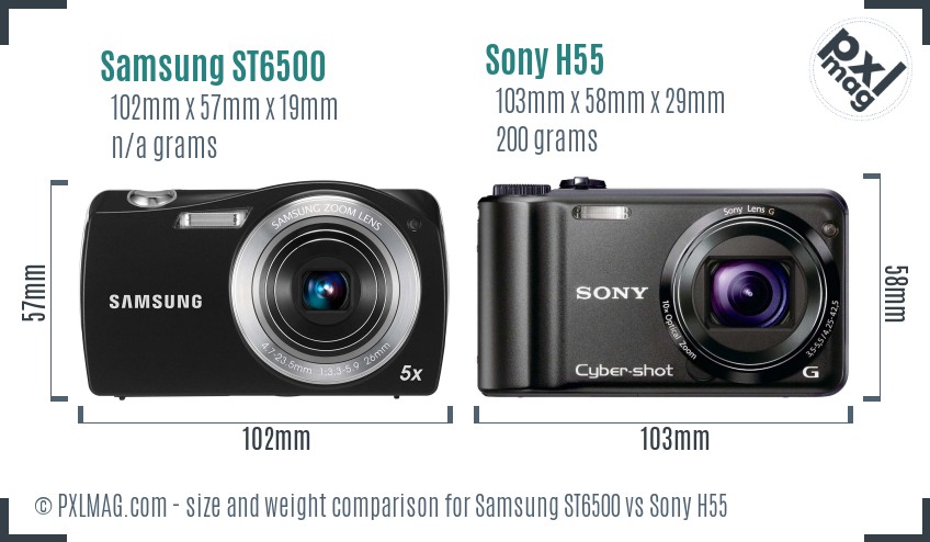 Samsung ST6500 vs Sony H55 size comparison Samsung ST6500 vs Sony H55 size comparison