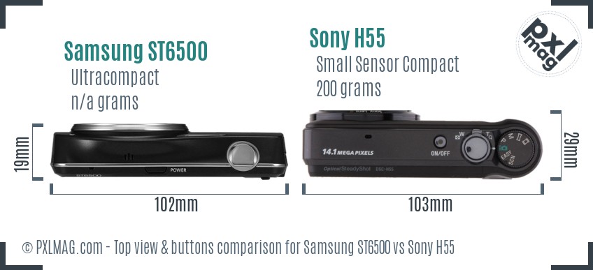 Samsung ST6500 vs Sony H55 top view buttons comparison
