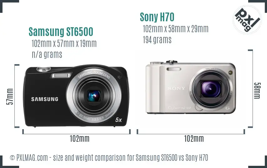 Samsung ST6500 vs Sony H70 size comparison