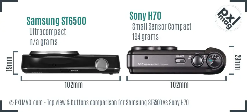 Samsung ST6500 vs Sony H70 top view buttons comparison