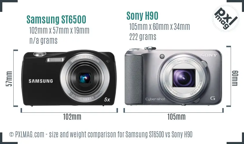 Samsung ST6500 vs Sony H90 size comparison