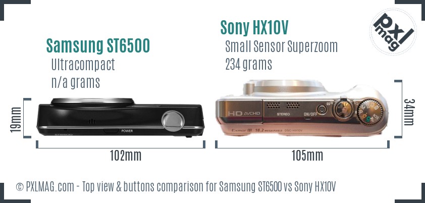 Samsung ST6500 vs Sony HX10V top view buttons comparison