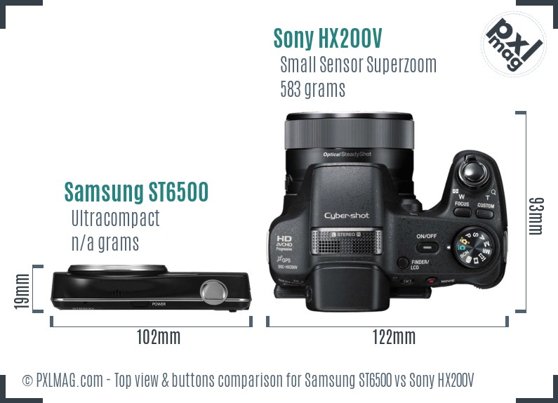 Samsung ST6500 vs Sony HX200V top view buttons comparison