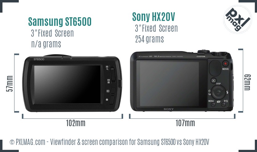 Samsung ST6500 vs Sony HX20V Screen and Viewfinder comparison