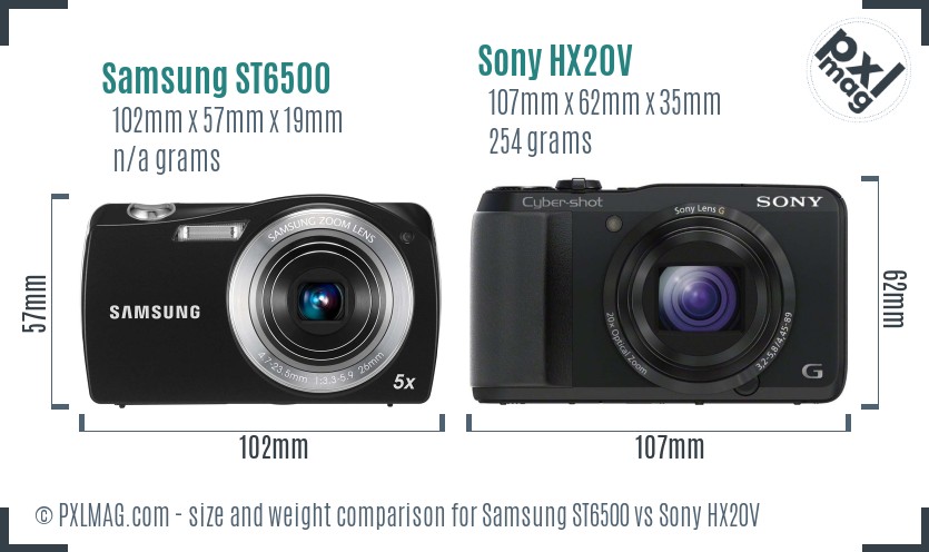 Samsung ST6500 vs Sony HX20V size comparison