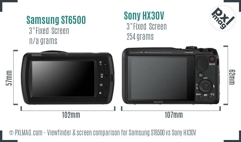 Samsung ST6500 vs Sony HX30V Screen and Viewfinder comparison