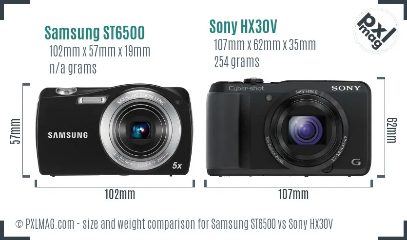 Samsung ST6500 vs Sony HX30V size comparison