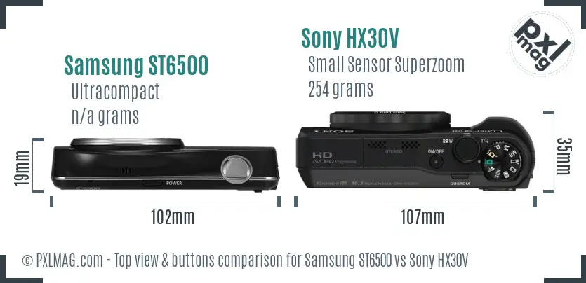 Samsung ST6500 vs Sony HX30V top view buttons comparison