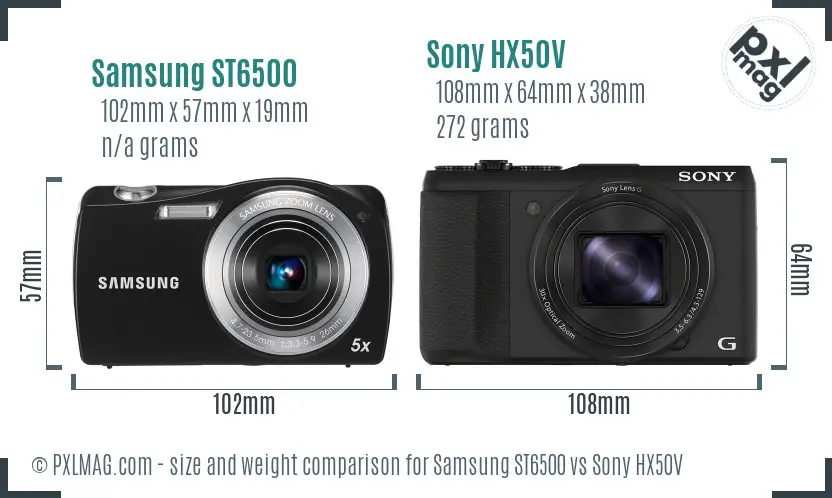 Samsung ST6500 vs Sony HX50V size comparison