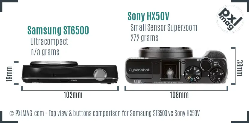 Samsung ST6500 vs Sony HX50V top view buttons comparison