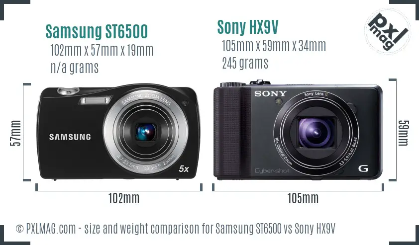 Samsung ST6500 vs Sony HX9V size comparison