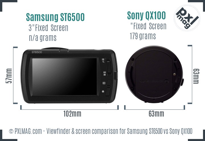 Samsung ST6500 vs Sony QX100 Screen and Viewfinder comparison