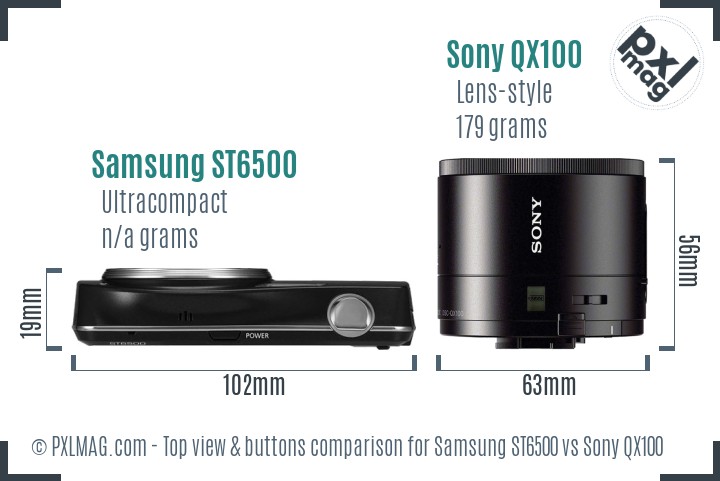Samsung ST6500 vs Sony QX100 top view buttons comparison