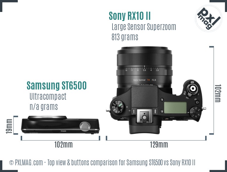 Samsung ST6500 vs Sony RX10 II top view buttons comparison