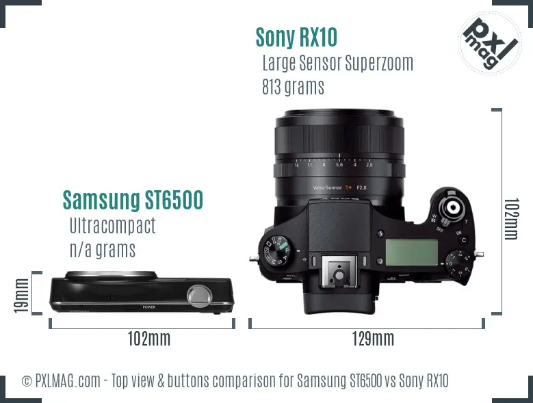 Samsung ST6500 vs Sony RX10 top view buttons comparison