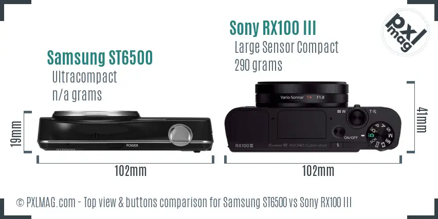 Samsung ST6500 vs Sony RX100 III top view buttons comparison