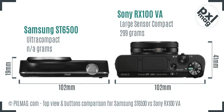 Samsung ST6500 vs Sony RX100 VA top view buttons comparison