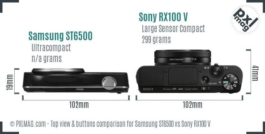 Samsung ST6500 vs Sony RX100 V top view buttons comparison Samsung ST6500 vs Sony RX100 V top view buttons comparison
