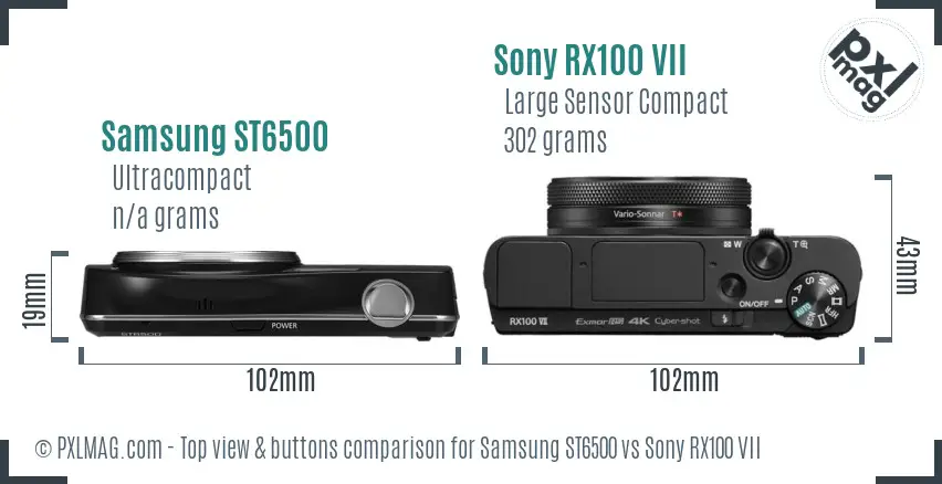 Samsung ST6500 vs Sony RX100 VII top view buttons comparison