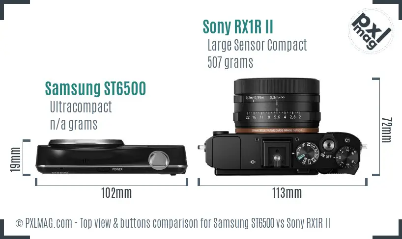 Samsung ST6500 vs Sony RX1R II top view buttons comparison