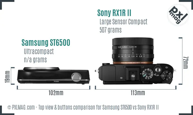 Samsung ST6500 vs Sony RX1R II top view buttons comparison Samsung ST6500 vs Sony RX1R II top view buttons comparison